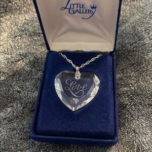 vintage Hallmark Little Gallery lead crystal heart "Love" pendant necklace